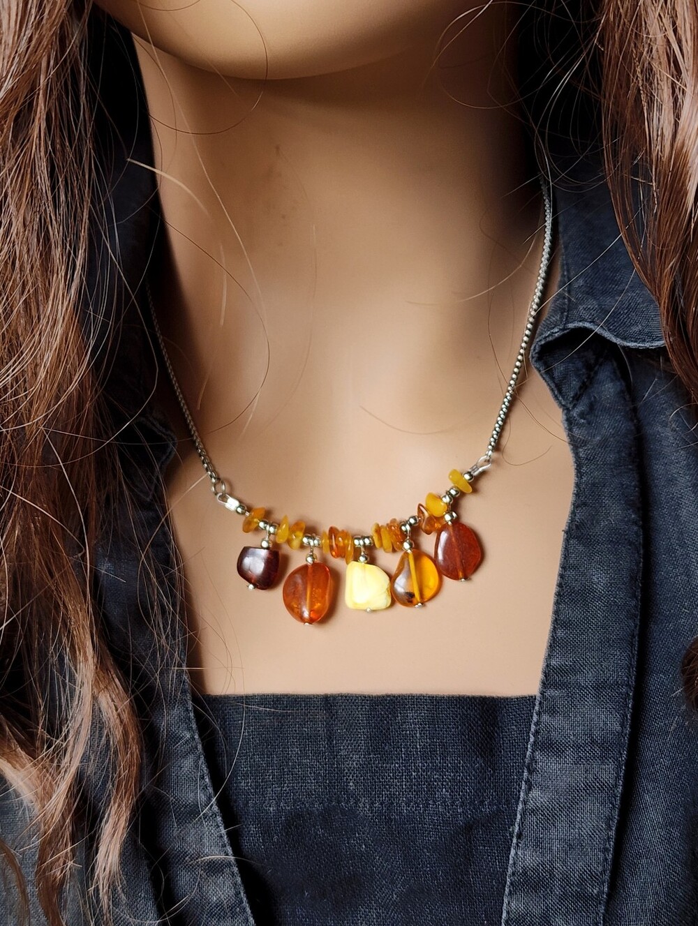 Amber Jewelry 18K Gold-plater chain GENUINE RAW Baktic AMBER NUGGETS STONE